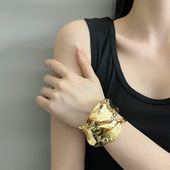 欧美夸张金属叶子开口手镯女复古高级感宽版 小众百搭手饰 手环个性