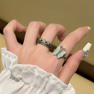 中式复古vintage戒指做旧高级感小众独特古着食指戒女蝴蝶指环潮