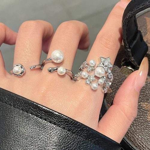 法式浪漫珍珠星星满钻锆石戒指女2025新款小众轻奢设计感食指戒潮