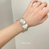 复古银色几何圆形拼接手镯女韩系冷淡风简约小众设计感金属手饰潮