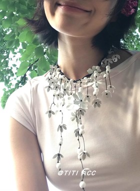 波西米亚度假风白色花朵流苏长款项链复古高级感小清新独特锁骨链