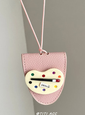 甜美童趣彩色画板皮质挂脖粉色项链女精致可爱小众时尚颈链毛衣链