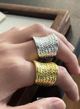 韩版复古夸张编织网格戒指女士