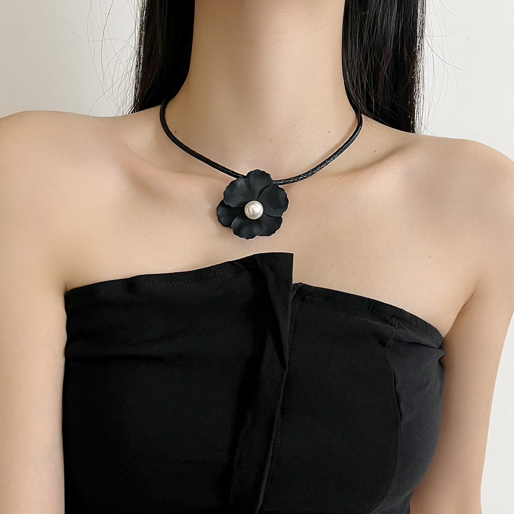 黑色玫瑰花珍珠choker