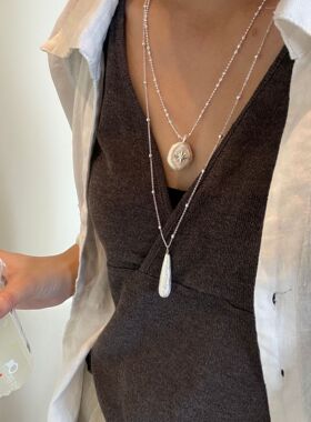 轻奢星芒水滴珍珠长款吊坠项链女