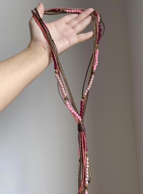 波西米亚皮质流苏多层串珠长项链