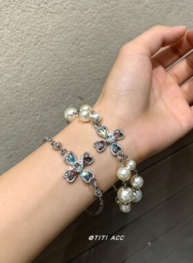 甜酷彩钻十字架珍珠手链女士新款