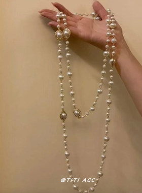 2025新款小香风多层珍珠项链女时尚精致轻奢高级感秋冬长款毛衣链