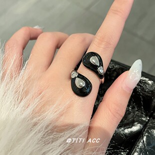 韩系ins风水滴几何形戒指女小众设计感开口指环新款百搭个性饰品