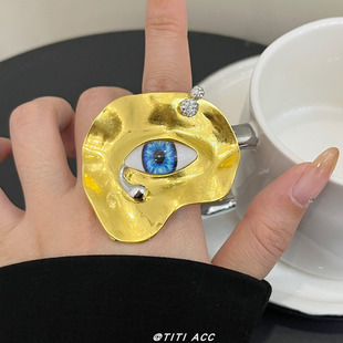 法式复古超现实主义个性独特开口戒指女小众设计人脸泪滴眼睛指环