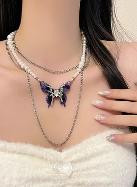 超仙优雅蓝紫色蝴蝶高级感吊坠