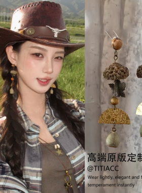 波西米亚民族风桉果树串珠耳环新中式森系高级感长款耳钉复古耳饰
