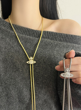 超闪镶钻土星长款项链女