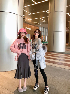 圆领字母套头衫 针织上衣 宽松慵懒毛衣女外穿秋冬2019款