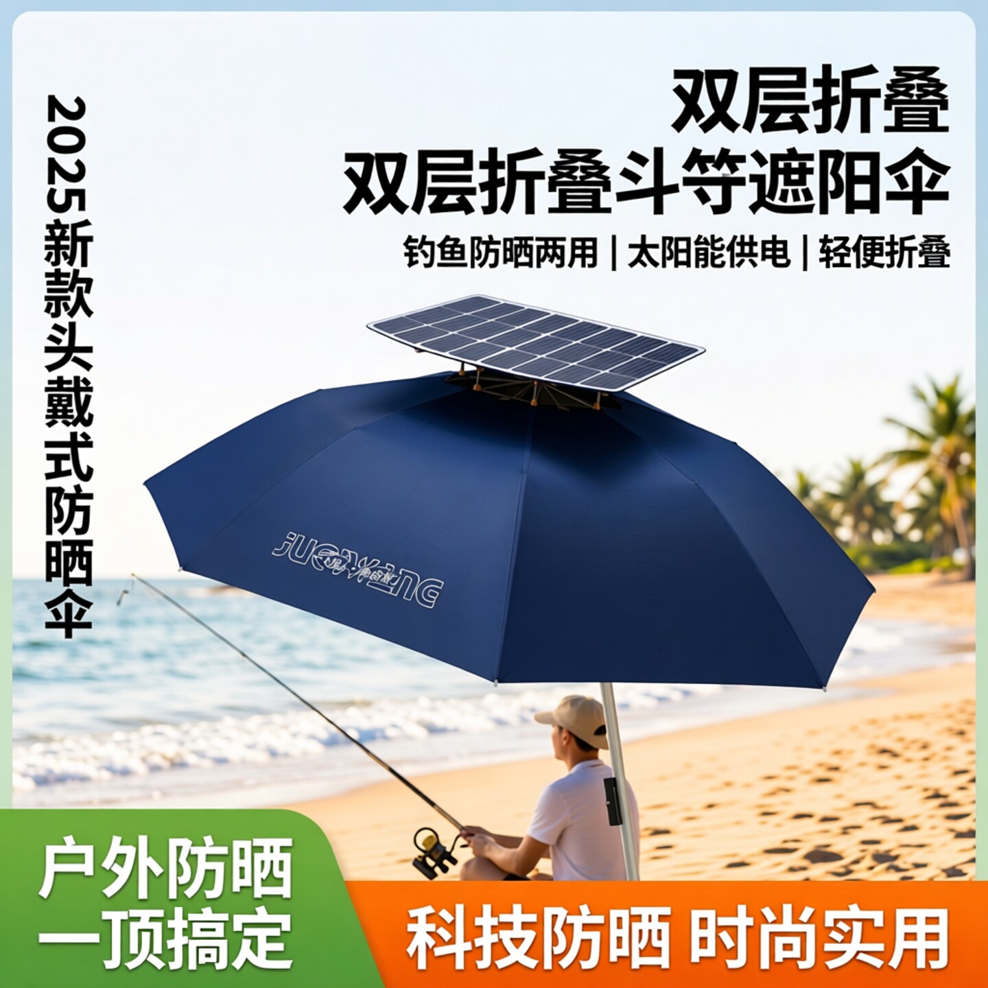 伞帽2025新款头戴式雨伞防晒折叠斗笠头顶伞双层大号遮阳伞钓鱼伞