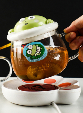 日式可爱青蛙玻璃杯创意家用早餐杯女夏办公室大容量水杯带盖勺子