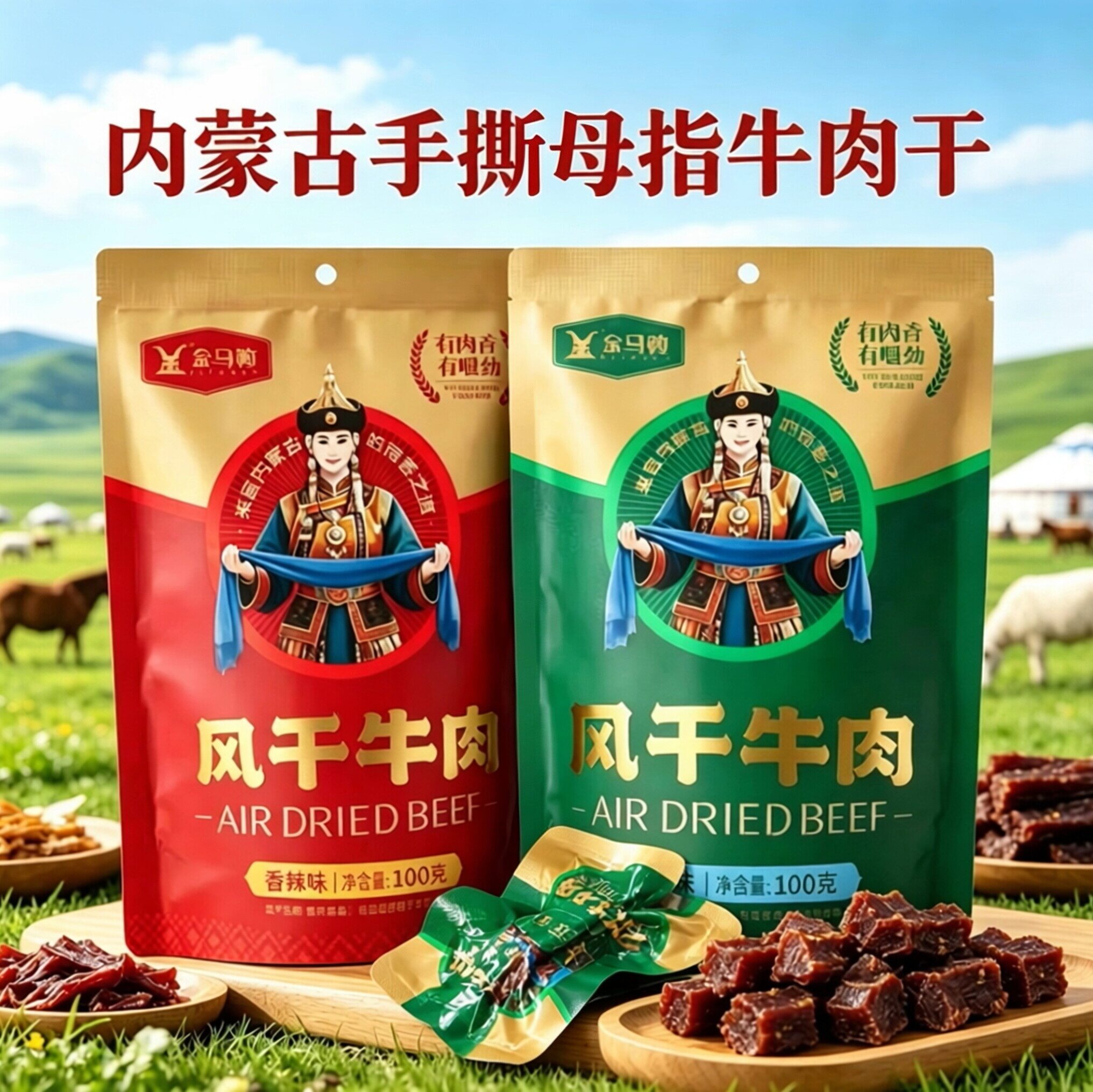 内蒙古风干牛肉干100g正宗原味，香辣零食小吃草原特产包邮