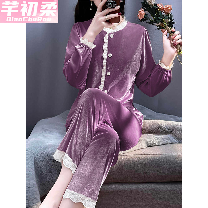 金丝绒睡衣女春秋季保暖2025睡衣/家居服套装