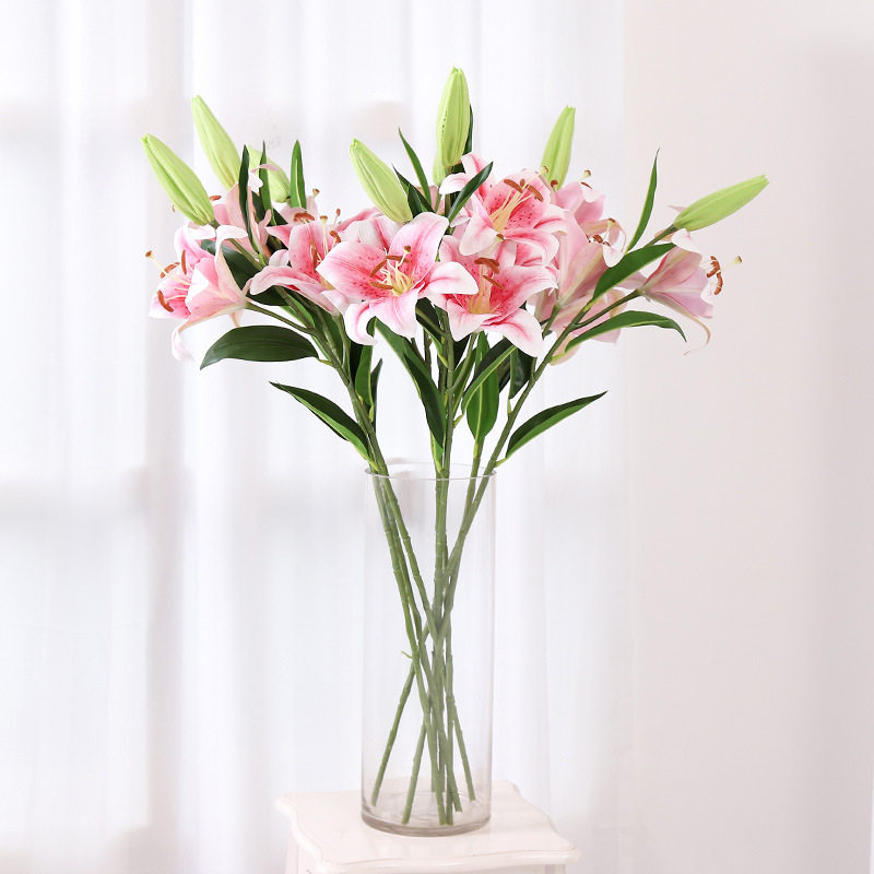 仿真3头手感香水百合假花