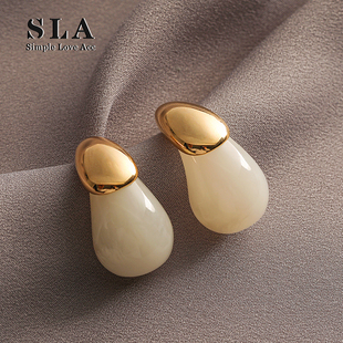 水滴个性 法式 八折 设计高级感树脂银针耳环女 新品