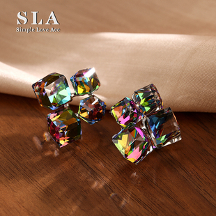 闪极光轻奢设计感满满 Acc私家 彩色水晶银针耳环女 Love Simple