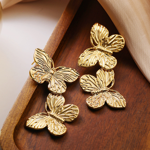 欧美夸张金色双蝴蝶气质百搭银针耳环女 Acc私家 Simple Love