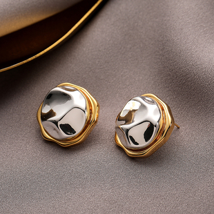 法式 Acc私家 复古铜镀白真金陨石坑银针耳环女 Love Simple