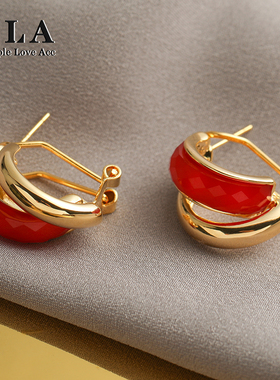 Simple Love Acc私家  气质几何红色高级感显白独特银针耳钉女