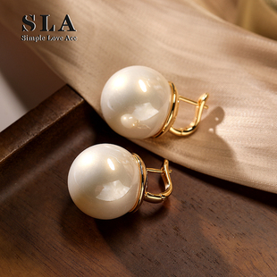 时尚 Simple 法式 Acc私家 气质高级大珍珠百搭银针耳环女 Love