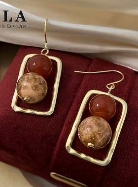 本命年转运石耳环女 红色玛瑙 转好运气质时尚送人妈妈礼物耳坠