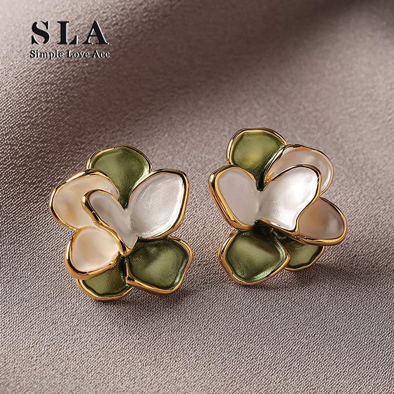 Simple Love Acc私家  法式小众花朵高级感画釉设计银针耳环女