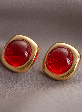 Simple Love Acc私家  小众设计感复古红色眼睛大气银针耳环女