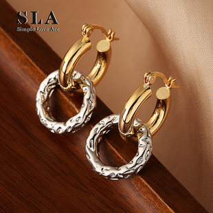 法式 Acc私家 高级感不规则圆形双色简约气质耳环女 Love Simple