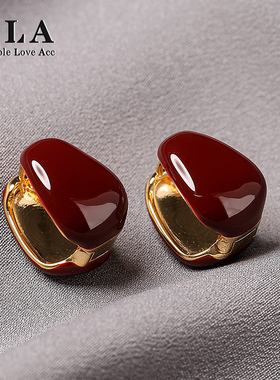 SLA私家 红色滴釉耳扣女 2025新年款 双面画釉工艺无死角法式耳环