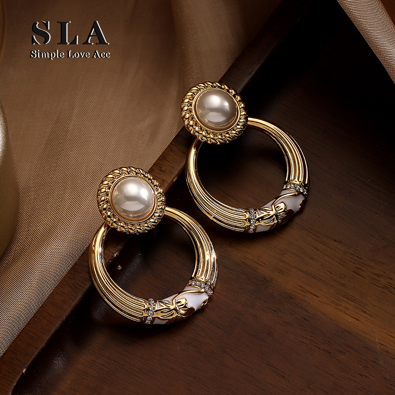 Simple Love Acc私家  S925银针不规则花纹太阳花珍珠耳环女