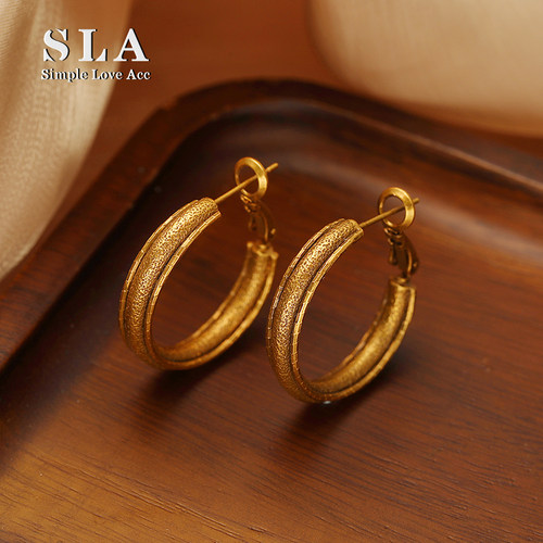 Simple Love Acc私家 复古粗面 年代感耳圈 气质时尚个性银针耳环