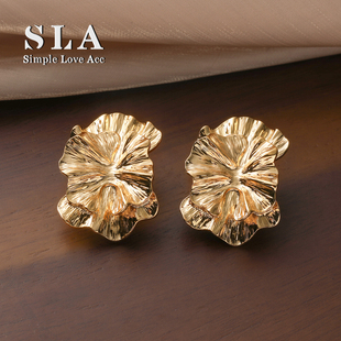 个性 Simple 花瓣复古气质时尚 Acc私家 金属冷淡风银针耳环女 Love