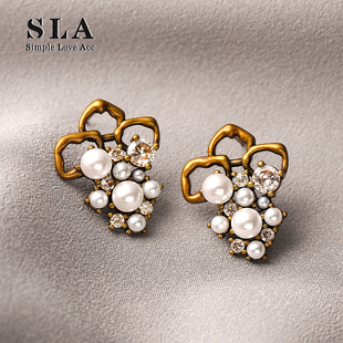 复古珍珠锆石精致轻奢高级感银针耳环女 Acc私家 Simple Love