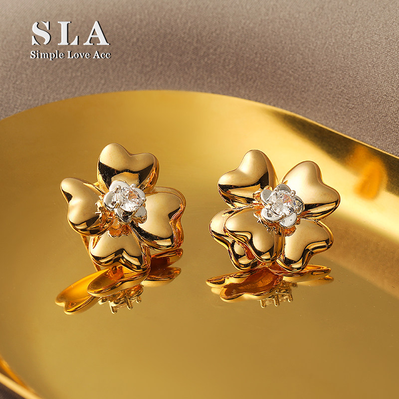 双层花朵设计时尚银针耳环女