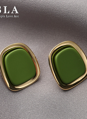 Simple Love Acc私家 夏日绿方形双层设计高级感银针不同款耳环
