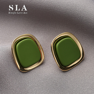 夏日绿方形双层设计高级感银针不同款 Acc私家 耳环 Love Simple