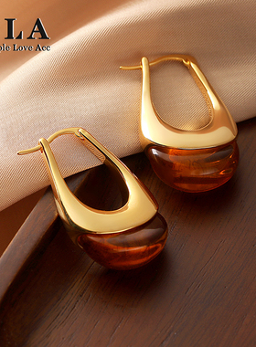 Simple Love Acc私家 2025年爆款法式高级感琥珀u字型耳环女