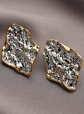 Simple Love Acc私家  金银撞色熔岩轻奢高级感肌理银针耳环女