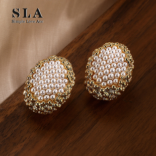 气质设计款 Simple 几何金属小珍珠法式 Acc私家 银针耳环女 Love