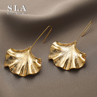 百搭法式 Simple 欧美金属银杏树夸张个性 Acc私家 耳环女 Love