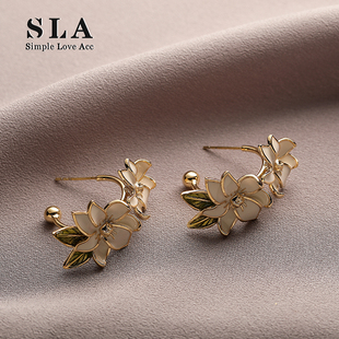 白色山茶花滴釉高级感花朵夸张银针耳环女 Acc私家 Simple Love