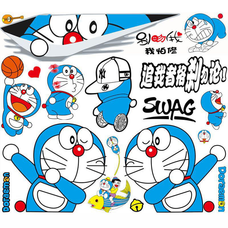 动漫哆啦a梦笔记本电脑贴纸蓝胖子大雄滑板吉他防水卡通电动车贴