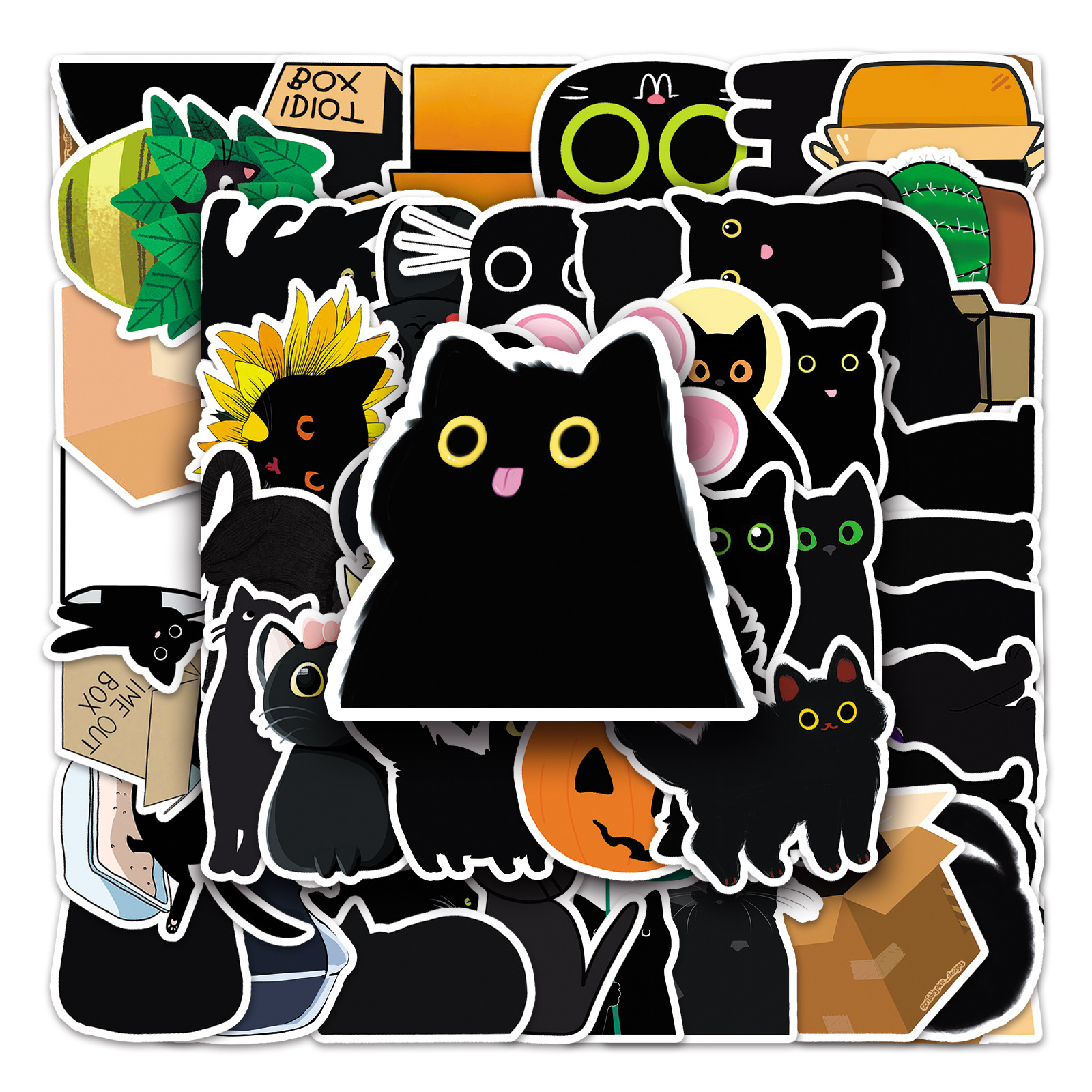 50张卡通动物猫咪黑猫涂鸦贴纸