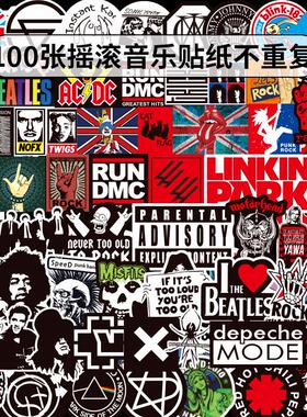 100张摇滚ROCK乐队队徽赛博朋克嘻哈贴纸笔记本电脑平板吉他防水