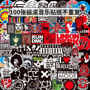 100张摇滚ROCK乐队队徽赛博朋克嘻哈贴纸笔记本电脑平板吉他防水